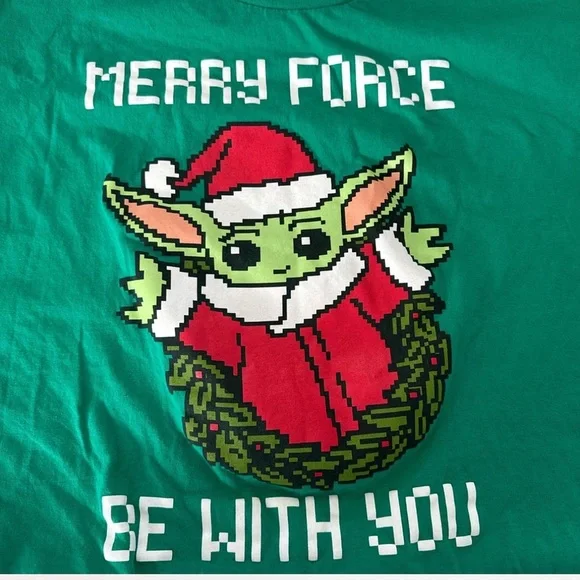 🎄Star Wars “Merry Force Be With You” Baby Yoda Christmas T-Shirt Size 2XL - Picture 2 of 4